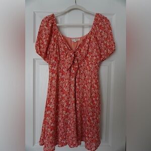 Pink Floral Tie Front Babydoll Dress